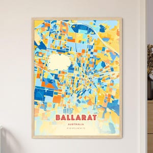 Carte artistique des couleurs côtières de Ballarat Australie, carte de la ville de Ballarat Australie - impression poster personnalisable ou téléchargement numérique