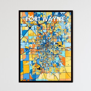 Fort Wayne Map Print - Colorful Wall Art with Frame Options