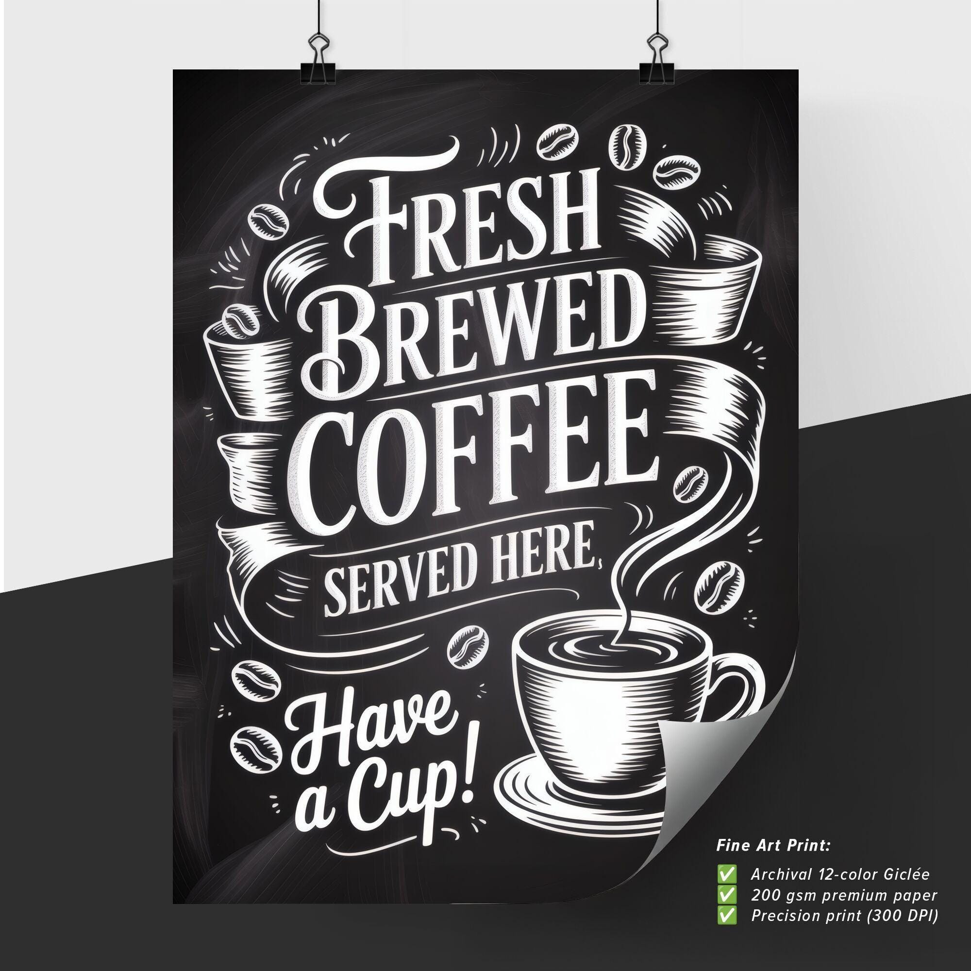 Chalk Style Coffee Sign: Fresh Brewed Cafe Art (digital Option