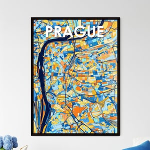 Póster del mapa artístico de Praga: decoración de pared vibrante y única para el hogar, ¡regalo personalizable perfecto para cada ocasión!