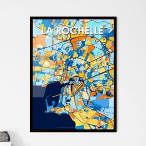 Affiche personnalisée de carte artistique de LA Rochelle France - Décoration murale colorée vibrante | Cadeau unique pour la maison | Amateurs de design d'intérieur