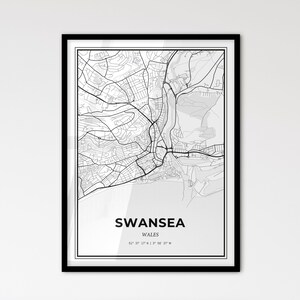 Swansea, Gales: Mapa de la ciudad de estilo escandinavo para una decoración moderna del hogar