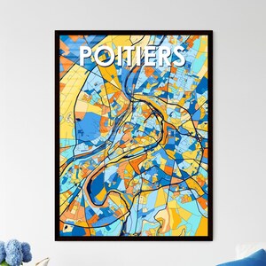 Impression artistique de carte de POITIERS, FRANCE - Décoration murale vibrante pour des cadeaux uniques | Superbes intérieurs de maison !