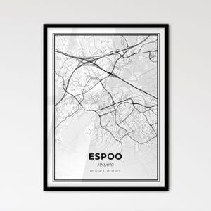 Espoo Finlândia - Mapa da cidade em estilo escandinavo para decoração de casa moderna