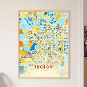 Tucson Arizona Küstenfarben Kunstkarte, Tucson USA Stadt Karte - individueller Posterdruck oder digitaler Download