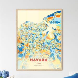 Carte artistique des couleurs côtières de La Havane, Cuba, carte de la ville de La Havane, Cuba - affiche personnalisable ou téléchargement numérique