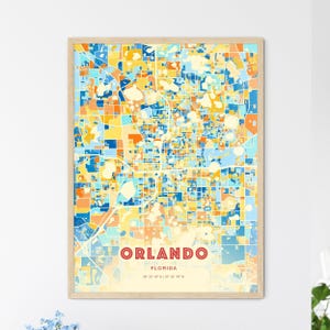 Mappa artistica dei colori costieri di Orlando, Florida, mappa della città di Orlando, USA - Stampa poster personalizzabile o download digitale