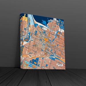 Stampa su tela Hamilton Canada – Mappa colorata della città / Senza cornice o con cornice (legno, nero, oro)