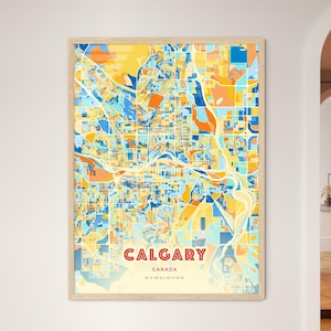 Mapa de arte com cores costeiras de Calgary, Canadá, mapa da cidade de Calgary, Canadá - pôster personalizável, impressão ou download digital