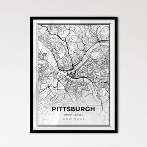 Pittsburgh, Pennsylvanie - Plan de la ville de style scandinave pour une décoration intérieure moderne - Poster en noir et blanc