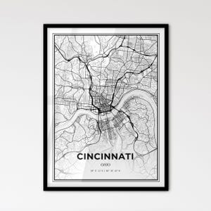 Cincinnati, Ohio - Plan de la ville de style scandinave pour une décoration intérieure moderne - Poster en noir et blanc