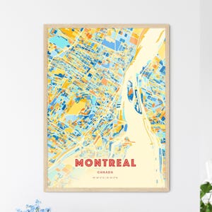 Carte artistique couleurs côtières de Montréal, Canada, carte de la ville de Montréal Canada - Impression poster personnalisable, cadre ou aluminium dibond