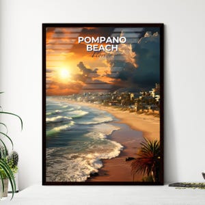 Pompano Beach, Florida, una spiaggia con edifici e onde – Collezione Travel Skylines / Personalizzabile
