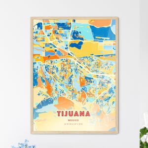 Carte d'art couleurs côtières de Tijuana, Mexique, carte de la ville de Tijuana, Mexique - affiche personnalisable ou téléchargement numérique