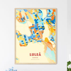 Carte artistique couleurs côtières de Luleå Suède, Luleå Suède, carte de la ville de Luleå Suède - affiche personnalisable ou téléchargement numérique
