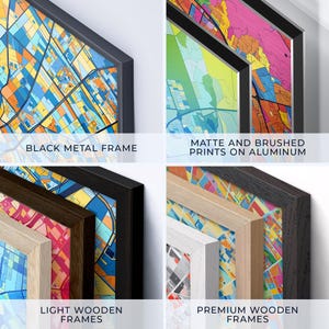 four framed art pieces with different colors and sizes