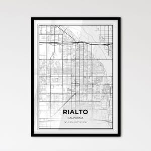 Rialto Kalifornien - Stadtplan im skandinavischen Stil für das moderne Wohndekor