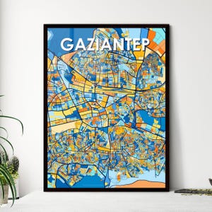 Affiche de carte artistique Turquie de Gaziantep - Décoration d'intérieur vibrante, idée cadeau unique pour toutes les occasions, décoration murale parfaite