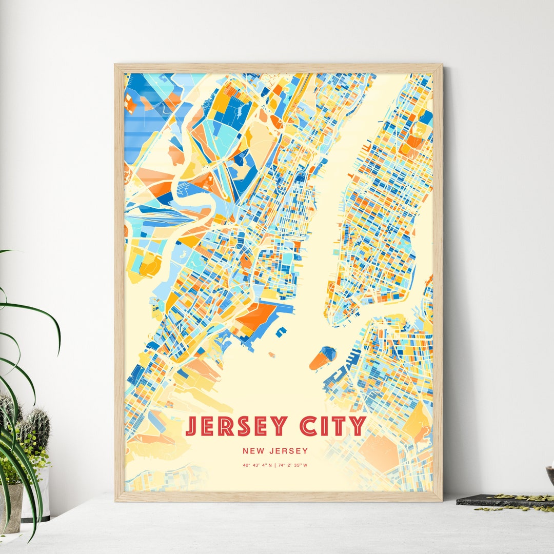 Colorful JERSEY City NEW JERSEY Blue Orange Fine Art Print, Jersey City