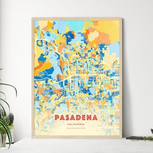 Pasadena Kalifornien Küstenfarben Kunst Karte, Pasadena USA Stadt Karte - personalisierbar Poster Druck oder digitaler Download