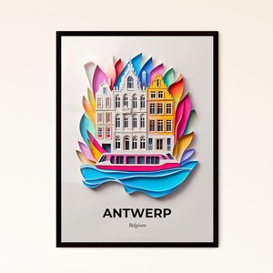 Vivid Tango, Belgien - Scherenschnitt einer Stadt mit Boot - Fine Art Print, personalisierbar