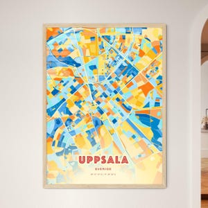 Carte artistique d'Uppsala Suède couleurs côtières, carte de la ville d'Uppsala Sverige - impression poster personnalisable ou téléchargement numérique