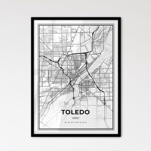 Toledo Ohio - Stadtplan im Skandinavischen Stil für das moderne Wohndekor - schwarz weiß Poster