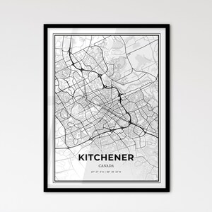 Kitchener Canada - Stadtplan im Skandinavischen Stil für das moderne Wohndekor - schwarz-weiß Poster