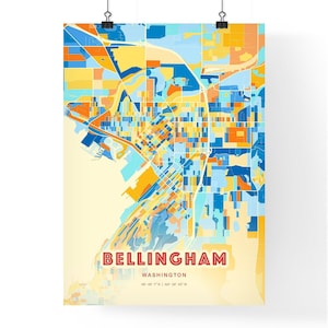 Carte artistique couleurs côtières de Washington, Bellingham, États-Unis, affiche créative bicolore de la ville natale de Bellingham, également en téléchargement numérique