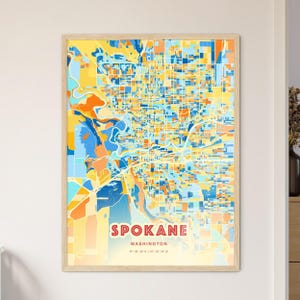 Spokane Washington Coastal Colors Kunst Karte, Spokane USA Stadt Karte - Personalisierter Posterdruck, gerahmt oder Aluminium-Dibond