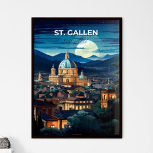 San Galo, Suiza, una ciudad con cúpula y montañas – Travel Skylines Collection / Personalizable