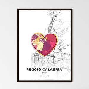 Carte de Reggio de Calabre - Choisissez parmi 3 styles - Origine Italie - Idéale pour une décoration intérieure ou un cadeau