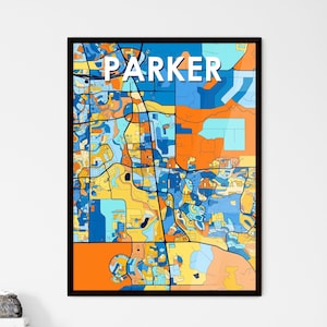 Parker, Colorado Lebendige Kunst Karte Poster - Einzigartiges Wanddekor Geschenk für Zuhause, Büro oder besondere Anlässe!