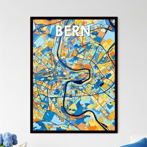 Póster con mapa artístico de Berna, Suiza: decoración de pared colorida y personalizada para interiores únicos y regalos especiales.