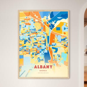Carte artistique Albany Georgia couleurs côtières, Albany Usa affiche créative bicolore de la ville natale de la ville, également en téléchargement numérique