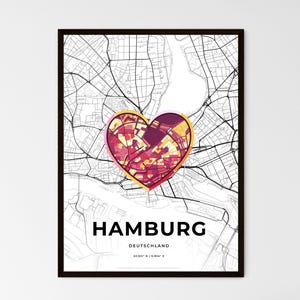 HAMBURG DEUTSCHLAND - Landkarte, wo alles begann - Wählen Sie einen von drei Stilen - Personalisierbarer Posterdruck, personalisiertes Geschenk