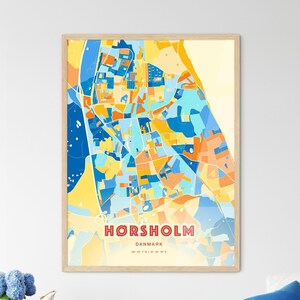 Carte artistique des couleurs côtières de Hørsholm Danemark, carte de la ville de Hørsholm Danemark - affiche personnalisable ou téléchargement numérique
