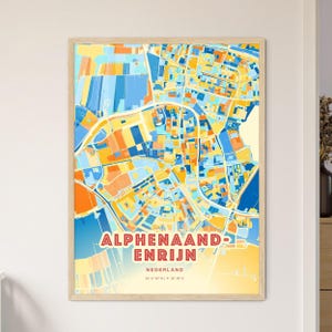 Carte artistique d'Alphenaandenrijn, couleurs côtières des Pays-Bas, carte de la ville d'Alphenaandenrijn, un cadeau parfait.