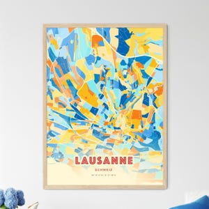 Carte artistique de couleurs côtières de Lausanne Suisse, carte de la ville de Lausanne Suisse - affiche personnalisable ou téléchargement numérique