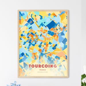 Carte artistique couleurs de la côte de Tourcoing France Plan de la ville de Tourcoing France - affiche personnalisable ou téléchargement numérique