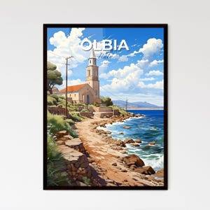Olbia, Italia, una chiesa su una spiaggia rocciosa – Collezione Travel Skylines / Personalizzabile