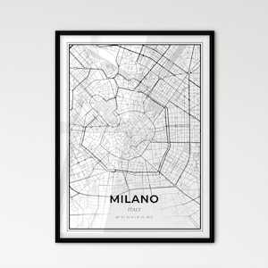 Mailand Italien - Skandinavischer Stadtplan für das moderne Wohndekor - schwarz weiß Poster