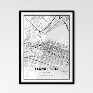 Hamilton Canada - Plan de la ville de style scandinave pour une décoration intérieure moderne - Poster en noir et blanc