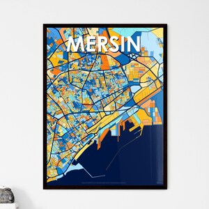 Póster del mapa artístico de Mersin, Turquía: decoración de pared vibrante para regalos únicos / Diseño de interiores impactante