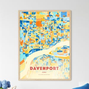 Davenport Iowa Küstenfarben Landkarte, Davenport USA zweifarbige kreative Heimatstadt Stadt Poster, auch als Digital Download