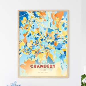 Carte artistique couleurs de la côte de Chambéry, France, carte de la ville de Chambéry, France - affiche personnalisable ou téléchargement numérique