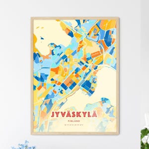 Carte artistique des couleurs côtières de Jyväskylä, Finlande, carte de la ville de Jyväskylä, Finlande - affiche personnalisable ou téléchargement numérique