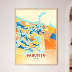 Mappa artistica dei colori costieri di Barletta, Italia, mappa della città di Barletta, Italia - Stampa poster personalizzabile o download digitale