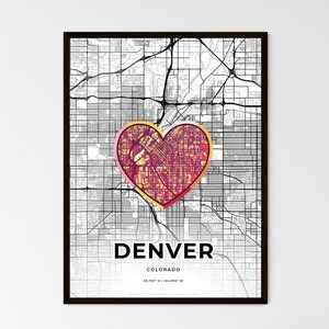 Carte artistique minimaliste de Denver - Cadeau pour couple coloré - Choisissez l'un des trois styles - Impression d'affiche personnalisable, cadeau personnalisé