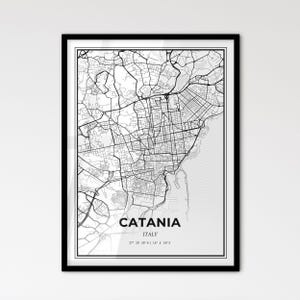 Catania Italien - Stadtplan im Skandinavischen Stil für das moderne Wohndekor - schwarz weiß Poster
